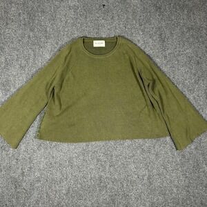 Ray Beams Women's Wide Sleeve Round Neck Ribbed Knit Olive Green Sweater #3100